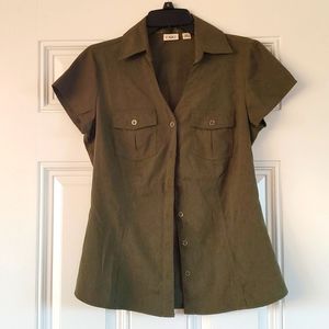 Cato size small olive green structured button down shirt